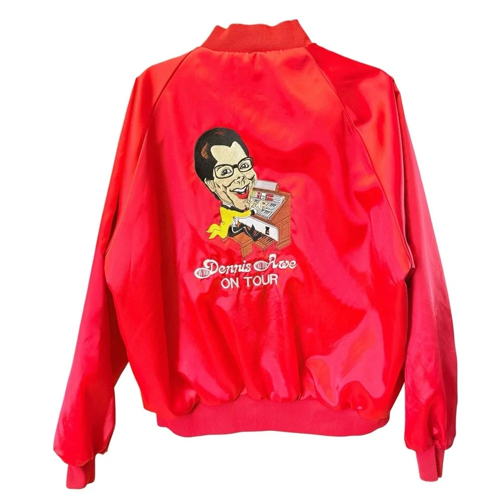 Vintage Dunbrooke Pla Jac Dennis Awe On Tour Satin Bomber Jacket Red‎ XL Organ